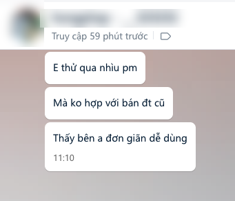 Tin nhắn Zalo của chủ shop: E thử qua nhìu pm. Mà ko hợp với bán đt cũ. Thấy bên a đơn giãn dễ dùng.